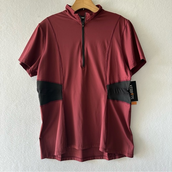 Kerrits Short Sleeve Technical Riding Shirt 1/4 Zip Pullover Sz Large Maroon NEW - Picture 1 of 9